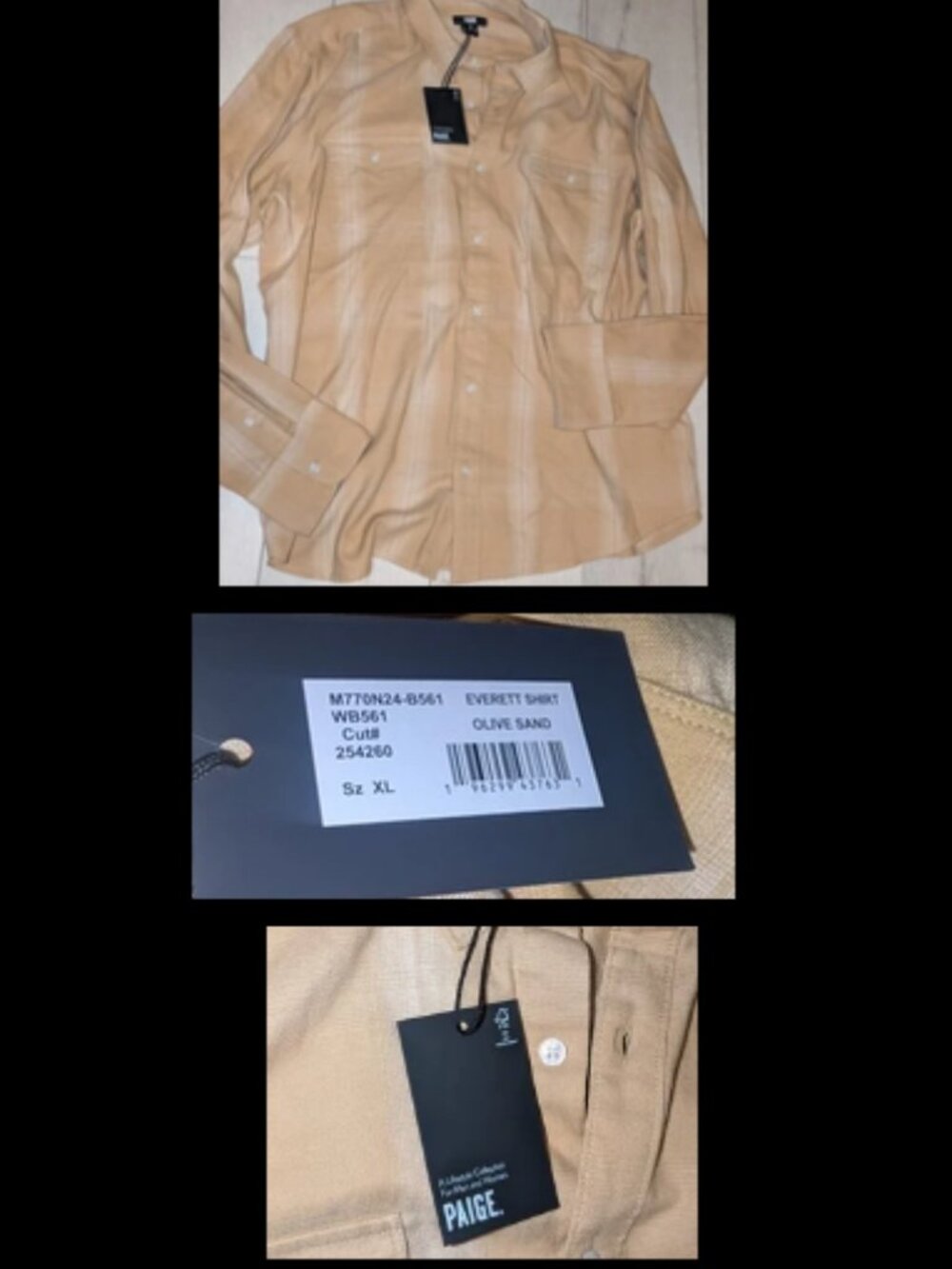 PAIGE Everett Shirt - Olive Sand Mens Size XL - NEW WITH TAGS